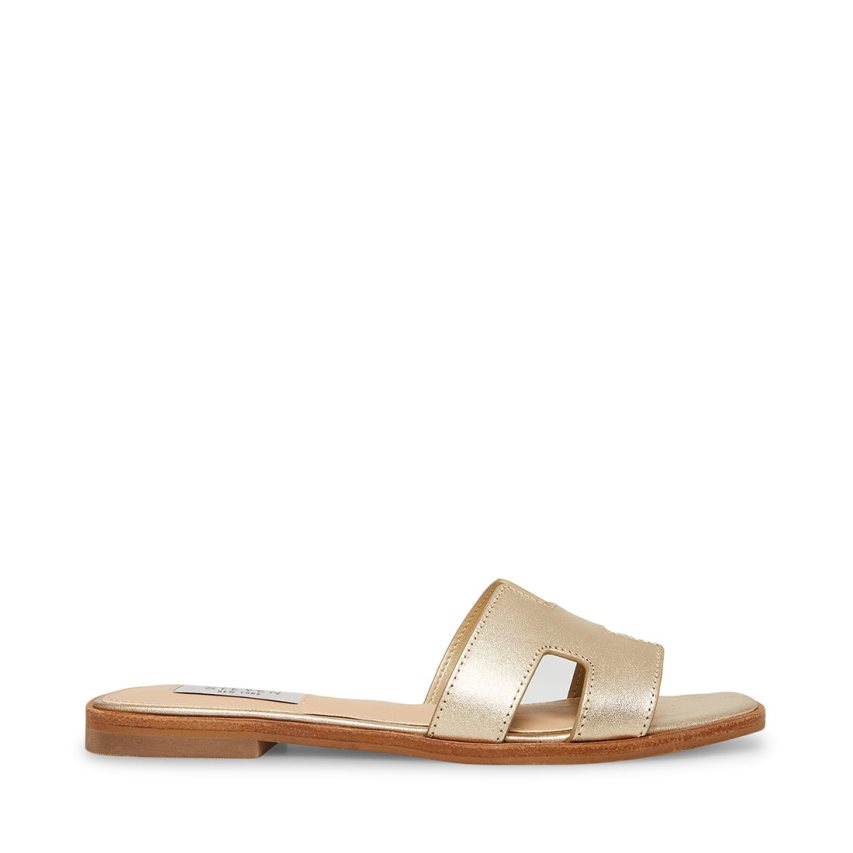 Gold Steve Madden Hadyn Leather Women's Slides | OWGMU9045