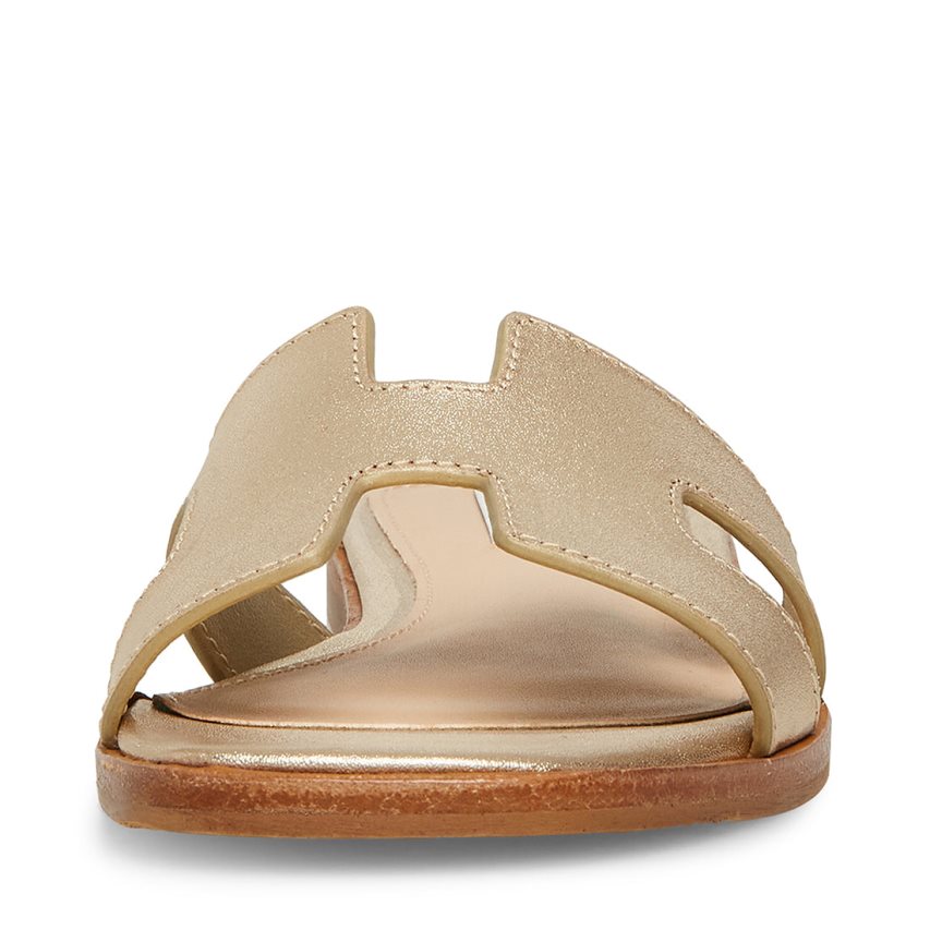 Gold Steve Madden Hadyn Leather Women's Slides | OWGMU9045