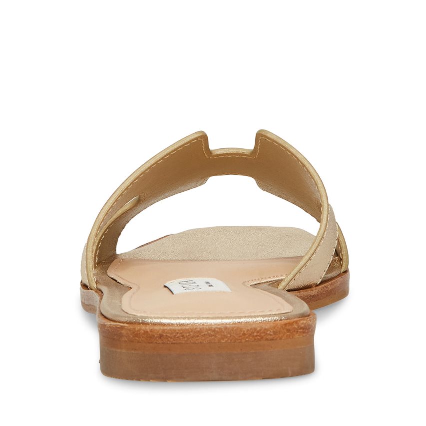 Gold Steve Madden Hadyn Leather Women's Slides | OWGMU9045