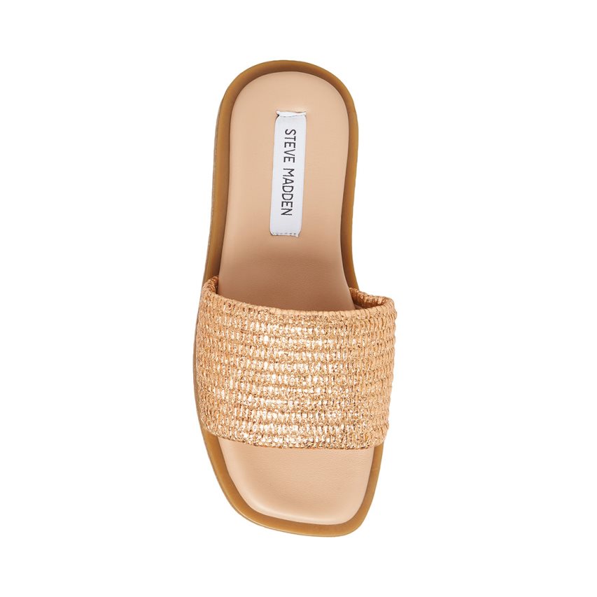 Gold Steve Madden Leigh Rose Women's Slides | CKWGO1645