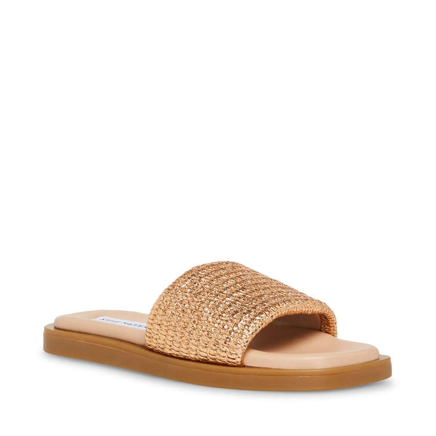 Gold Steve Madden Leigh Rose Women\'s Slides | CKWGO1645