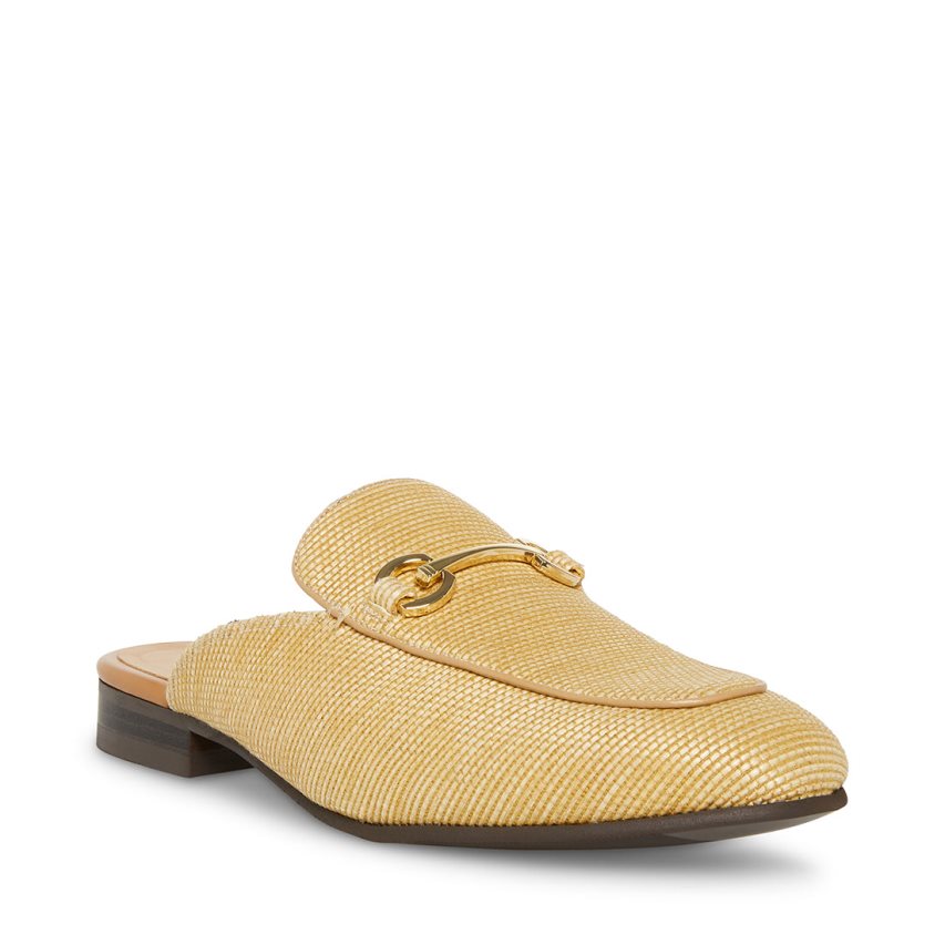 Gold Steve Madden Mateo Natural Raffia Men's Mules | DHEJL4206