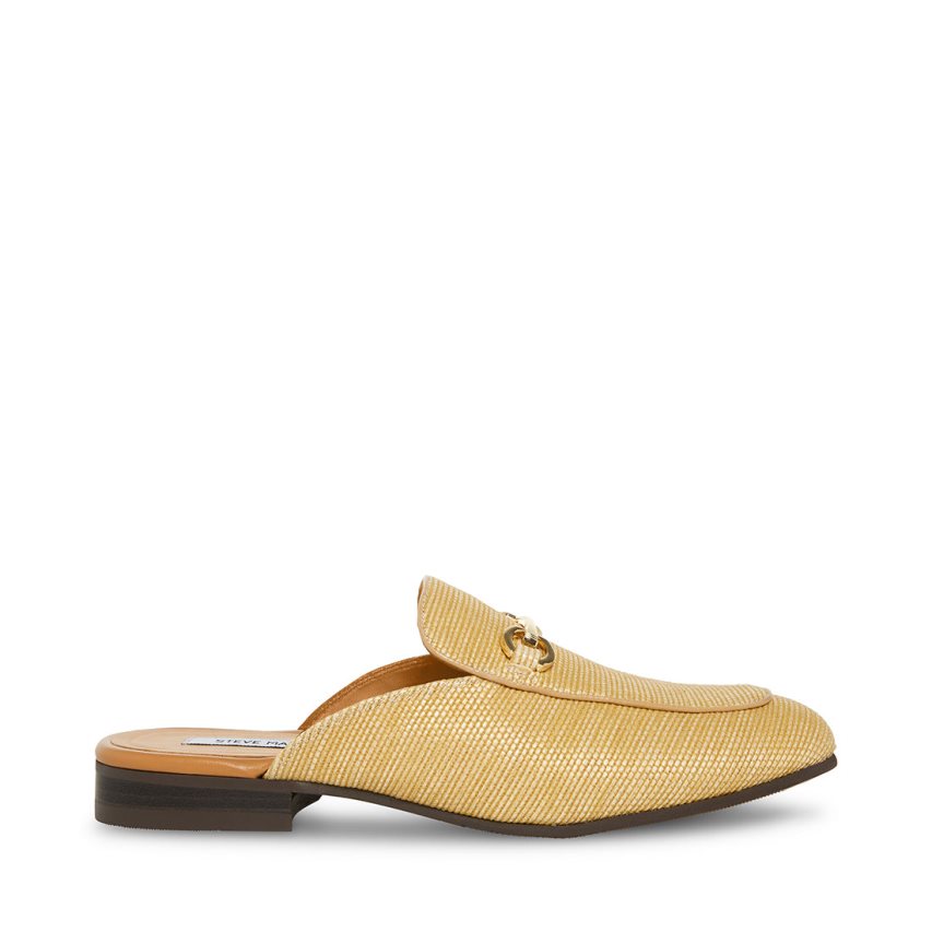 Gold Steve Madden Mateo Natural Raffia Men\'s Mules | DHEJL4206