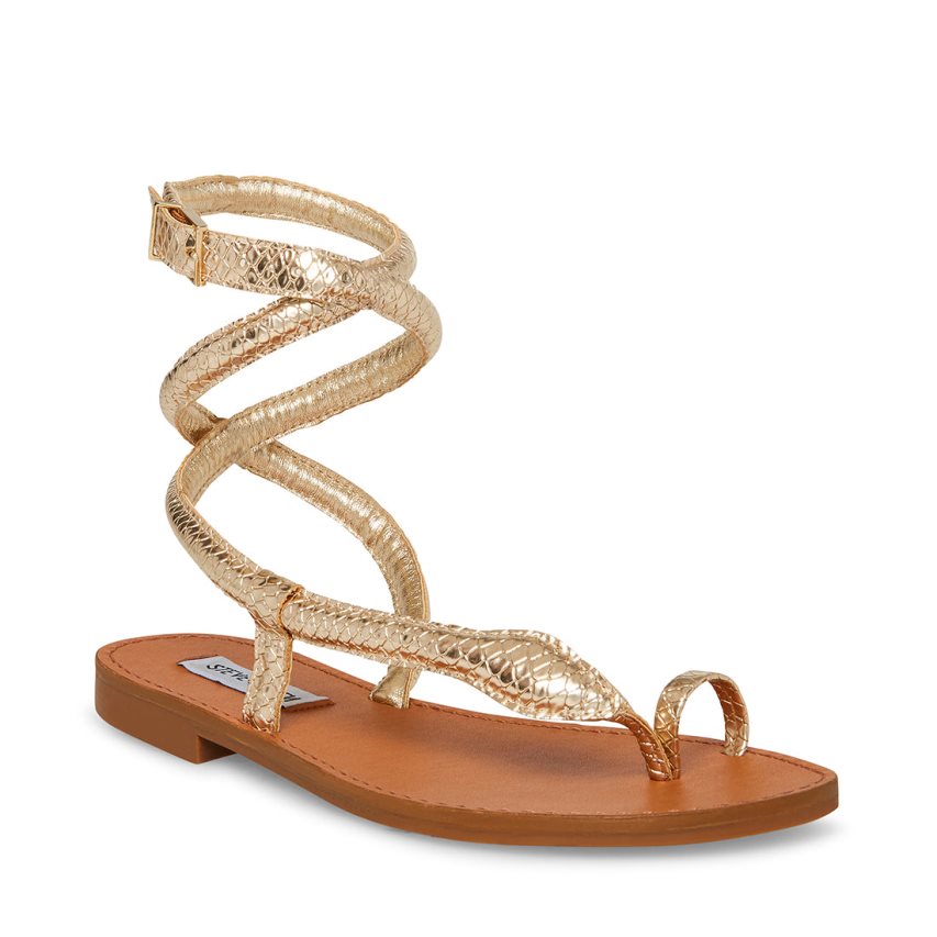 Gold Steve Madden Scales Snake Women's Flat Sandals | IUGO127485