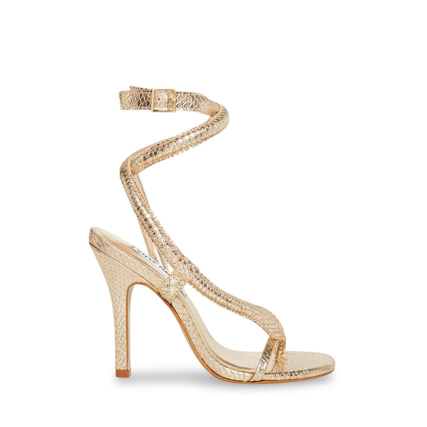 Gold Steve Madden Scalia Snake Women\'s Heels Sandals | 12CYOD8604