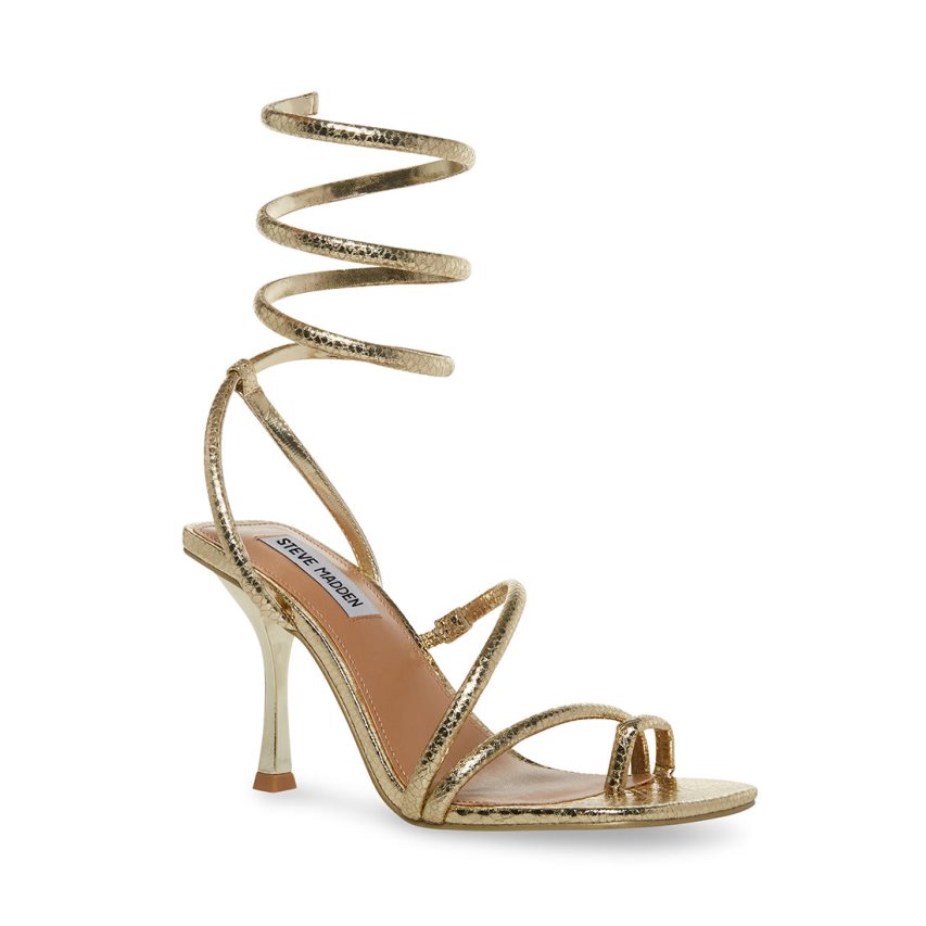 Gold Steve Madden Shantelle Snake Women's Heels Sandals | COAZY2638