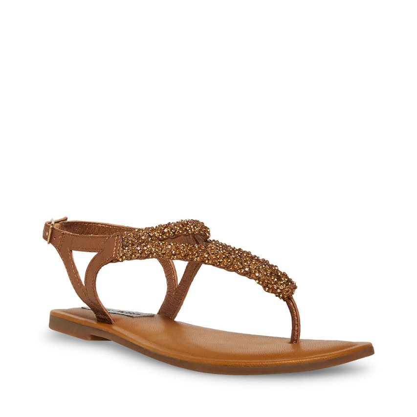 Gold Steve Madden Sydney-r Women's Flat Sandals | RJDAL6489