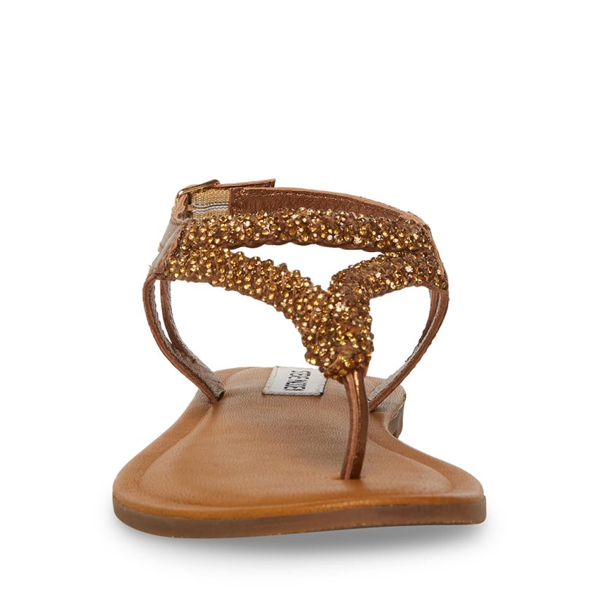 Gold Steve Madden Sydney-r Women's Flat Sandals | RJDAL6489