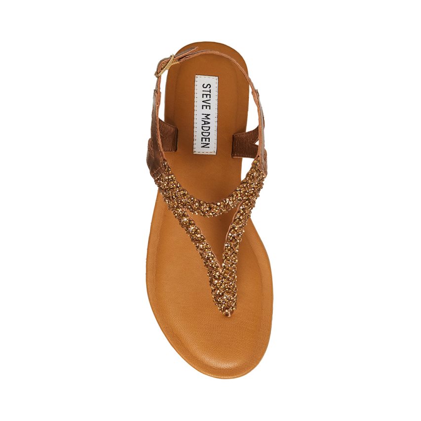 Gold Steve Madden Sydney-r Women's Flat Sandals | RJDAL6489