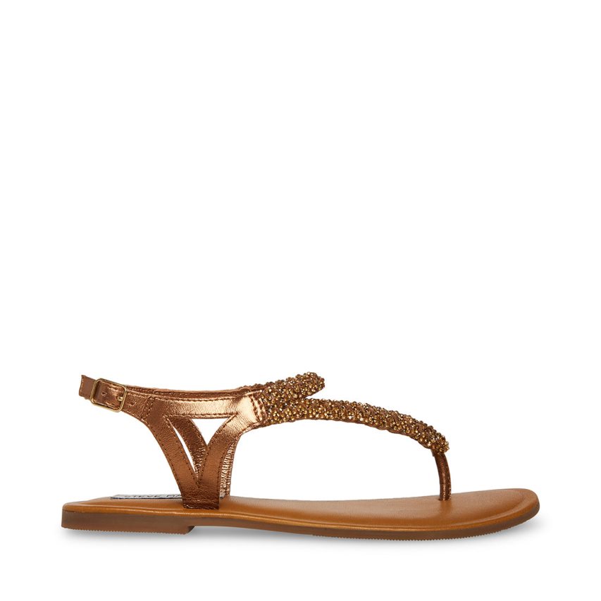 Gold Steve Madden Sydney-r Women\'s Flat Sandals | RJDAL6489