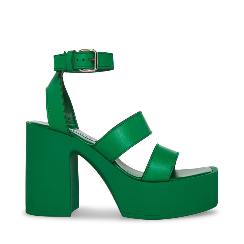 Green Steve Madden Dora Leather Women\'s Heels Sandals | EALNS0841