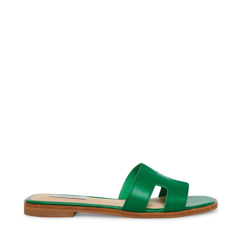 Green Steve Madden Hadyn Leather Women's Slides | RD12OB6794