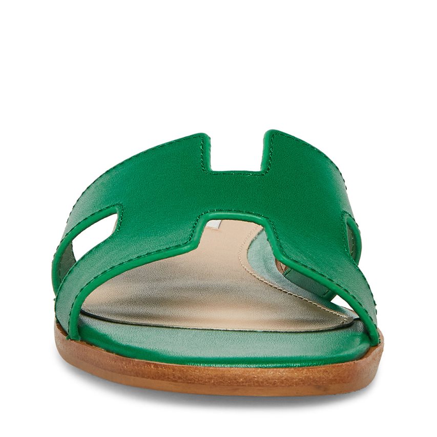 Green Steve Madden Hadyn Leather Women's Slides | RD12OB6794