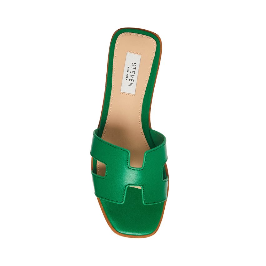 Green Steve Madden Hadyn Leather Women's Slides | RD12OB6794