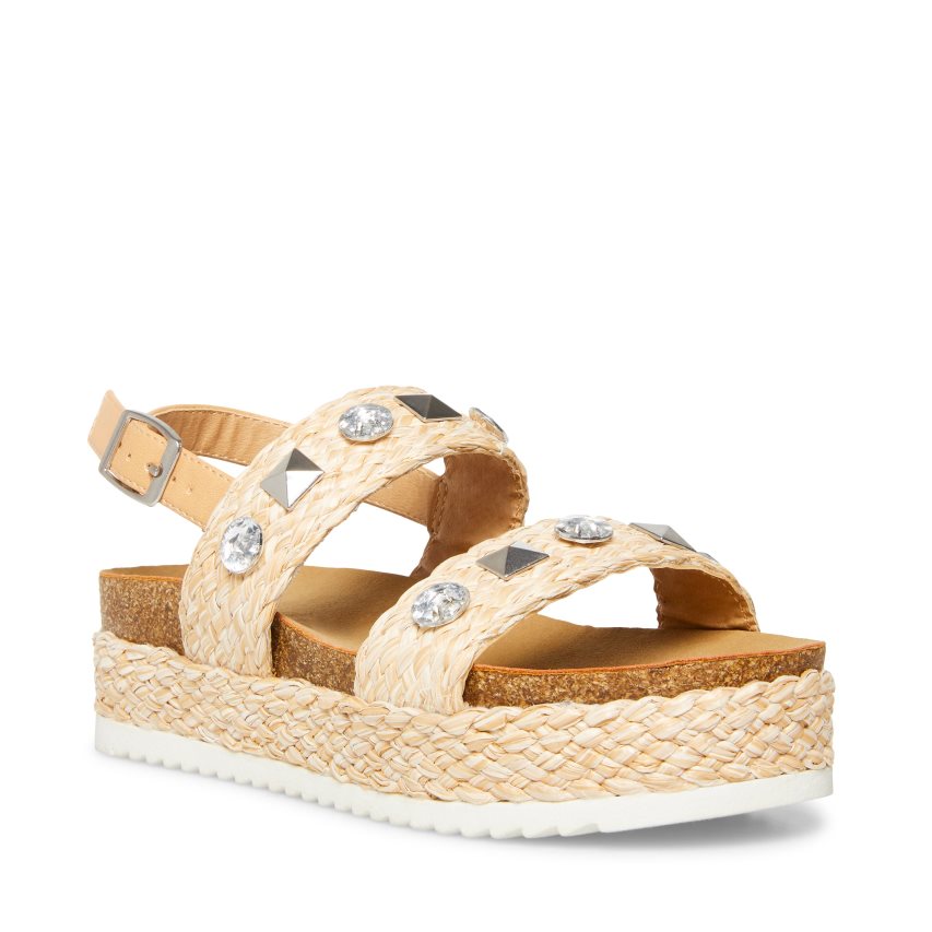 Light Brown Steve Madden Jgemston Raffia Kids' Platform Sandals | YIJNP7132