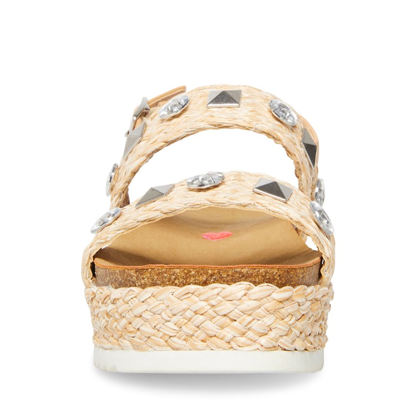 Light Brown Steve Madden Jgemston Raffia Kids' Platform Sandals | YIJNP7132