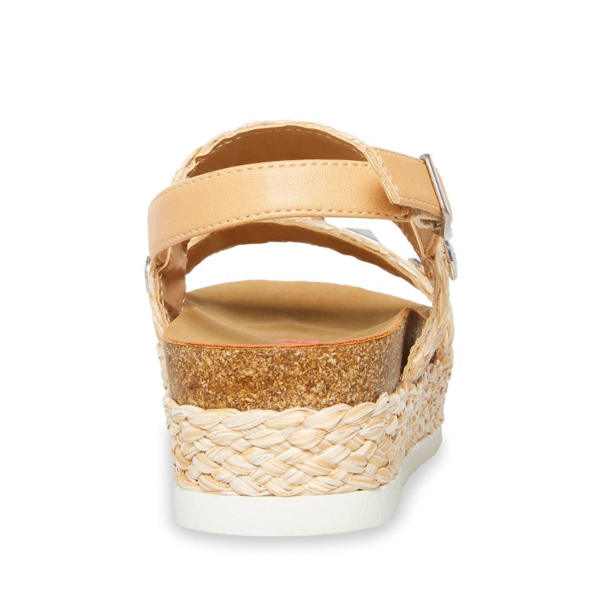 Light Brown Steve Madden Jgemston Raffia Kids' Platform Sandals | YIJNP7132