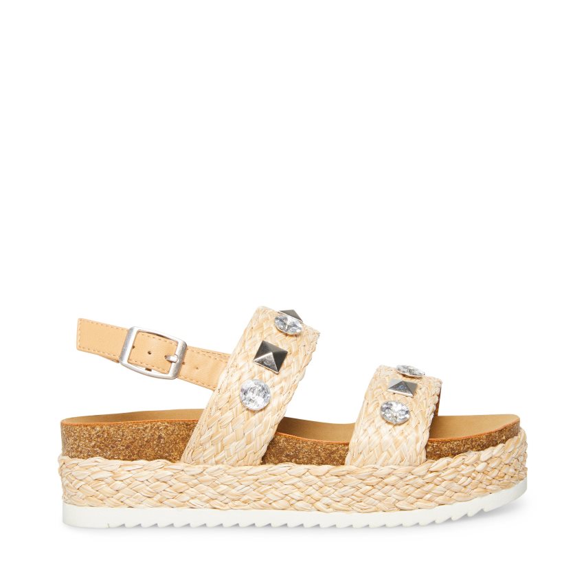 Light Brown Steve Madden Jgemston Raffia Kids\' Platform Sandals | YIJNP7132