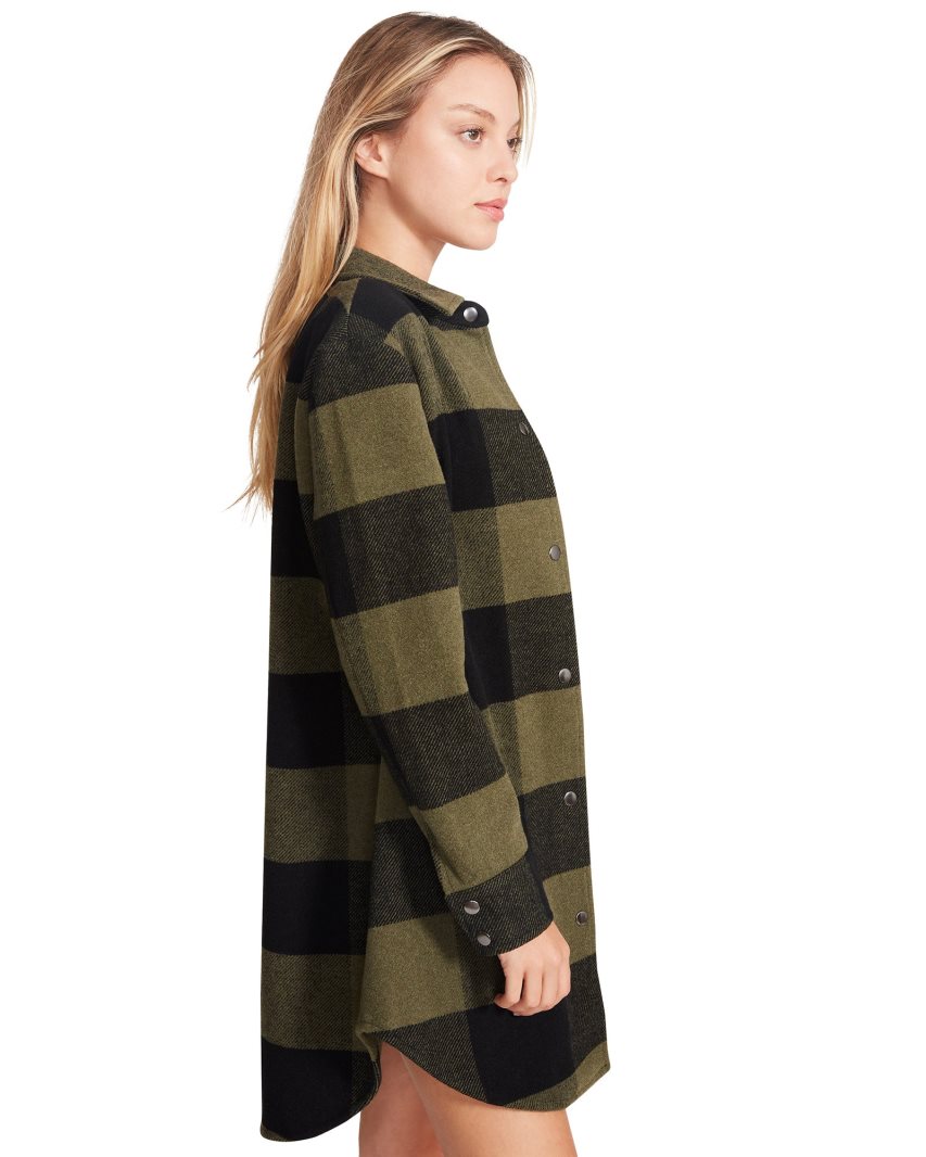 Olive / Black Steve Madden Eldridge Plaid Women's Coats | PJSMO1750