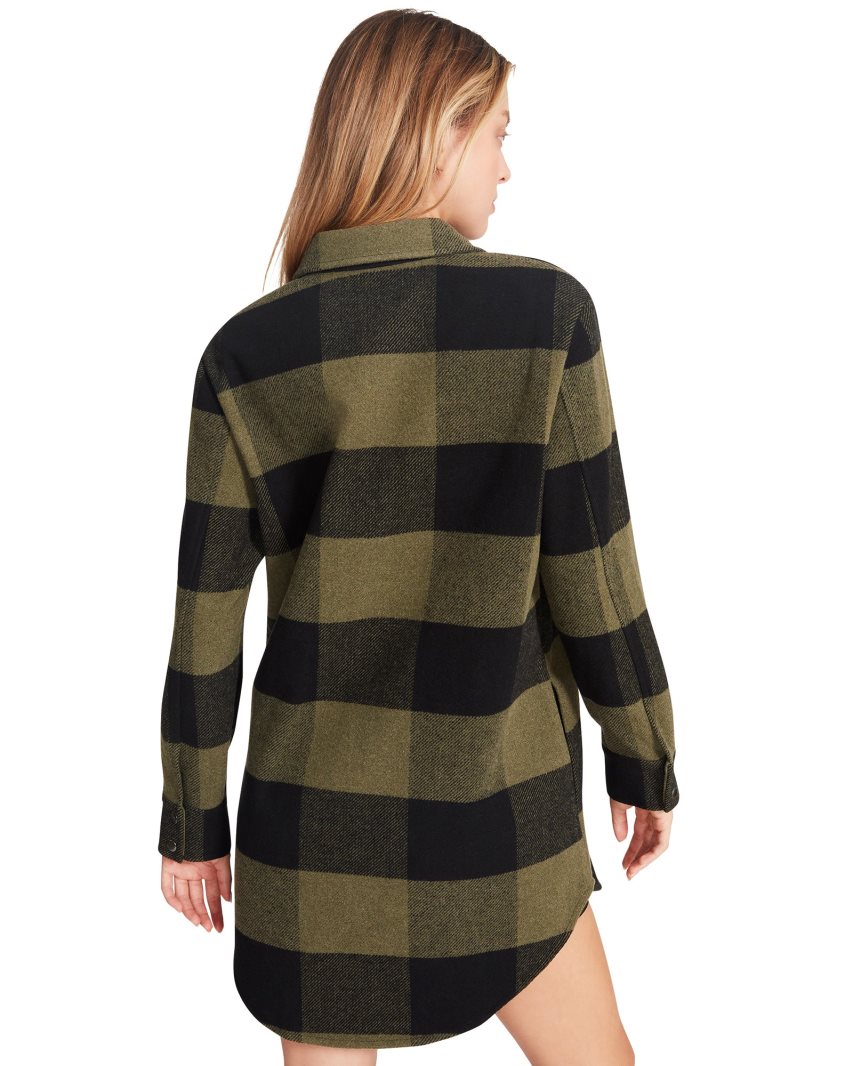 Olive / Black Steve Madden Eldridge Plaid Women's Coats | PJSMO1750