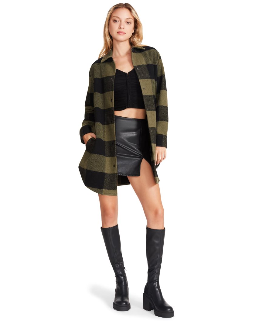 Olive / Black Steve Madden Eldridge Plaid Women's Coats | PJSMO1750