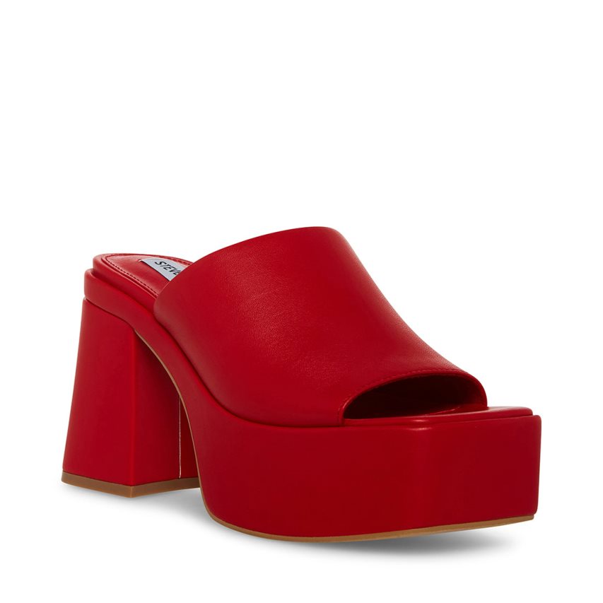 Red Steve Madden Capria Leather Women's Platform Sandals | UIKYB2476