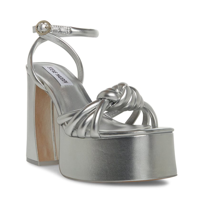 Silver Steve Madden Bonnie Women's Heels Sandals | RDIUL8540