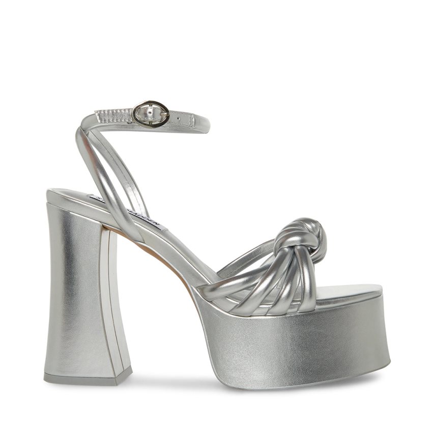 Silver Steve Madden Bonnie Women\'s Heels Sandals | RDIUL8540