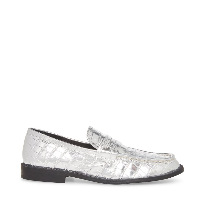 Silver Steve Madden Goodman Crocodile Women\'s Loafers | LMUAD0583