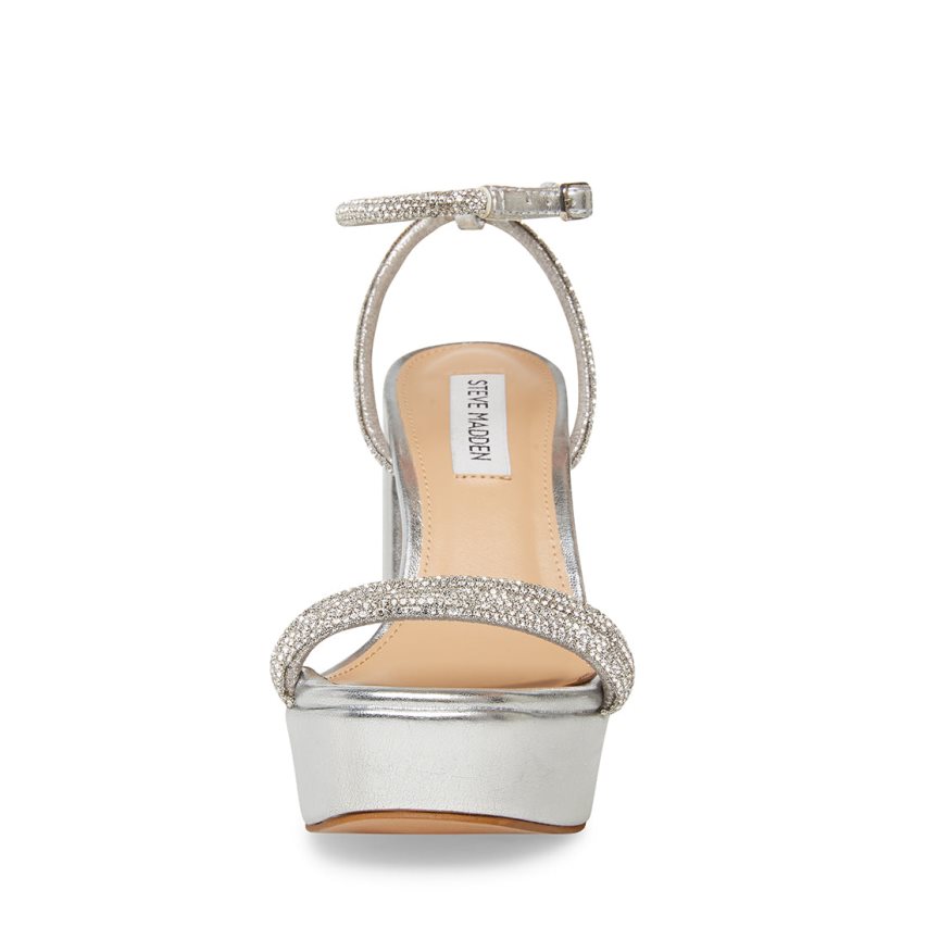 Silver Steve Madden Lofty Women's Heels Sandals | LREAC3068