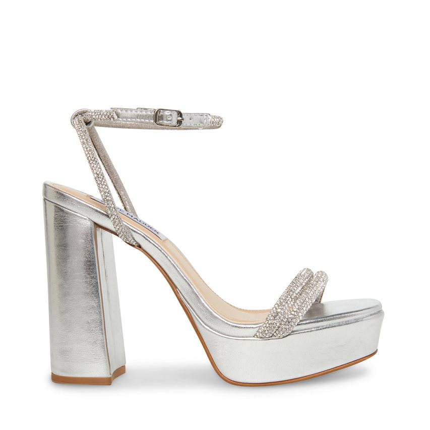 Silver Steve Madden Lofty Women\'s Heels Sandals | LREAC3068