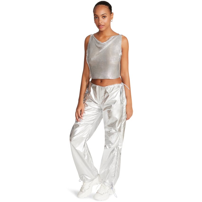 Silver Steve Madden Pia Parachute Women\'s Pants | 12OBVP0549