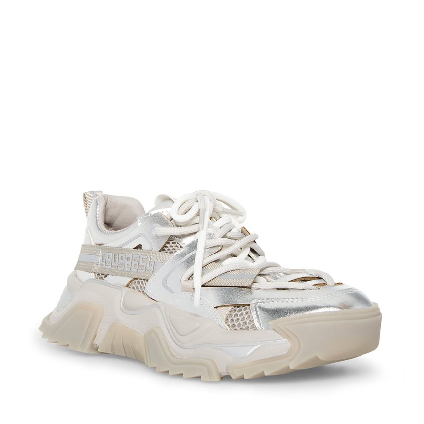 Silver Steve Madden Power Women's Sneakers | FVSUW6213