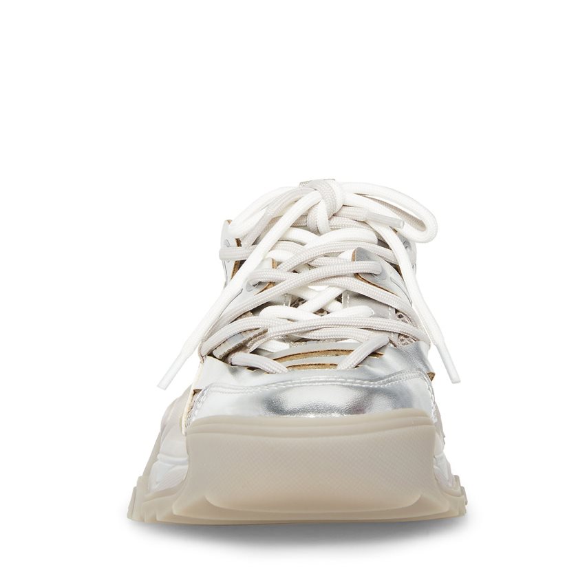 Silver Steve Madden Power Women's Sneakers | FVSUW6213