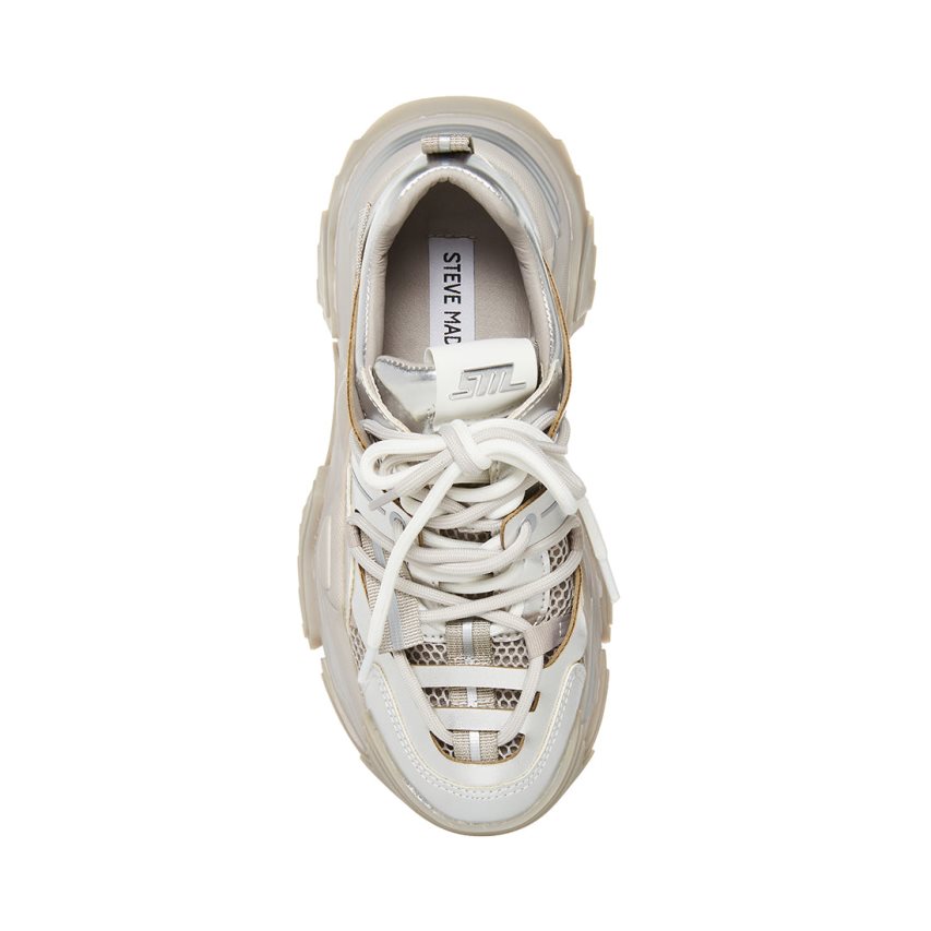 Silver Steve Madden Power Women's Sneakers | FVSUW6213