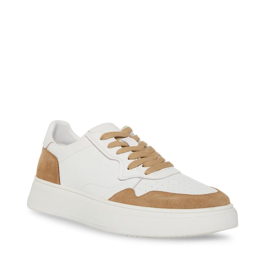 White / Brown Steve Madden Jorgee Suede Men's Sneakers | JZYDF7916