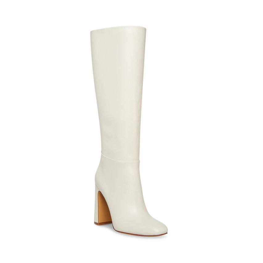 White Steve Madden Ally Leather Women's Knee-high Boots | 12KECG8965