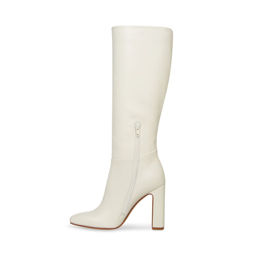 White Steve Madden Ally Leather Women's Knee-high Boots | 12KECG8965