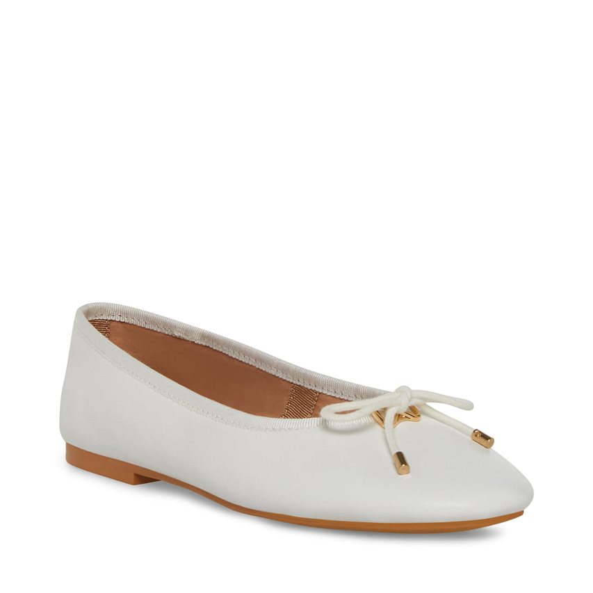 White Steve Madden Blossoms Leather Women's Ballet Flats | ZWKG129257