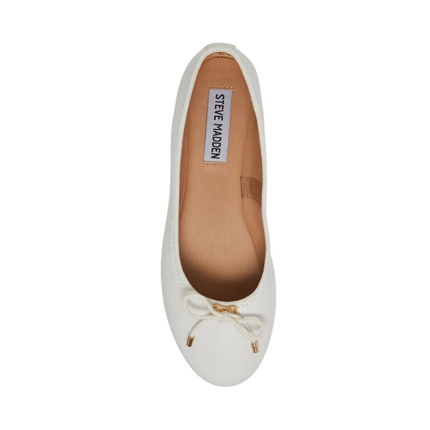 White Steve Madden Blossoms Leather Women's Ballet Flats | ZWKG129257