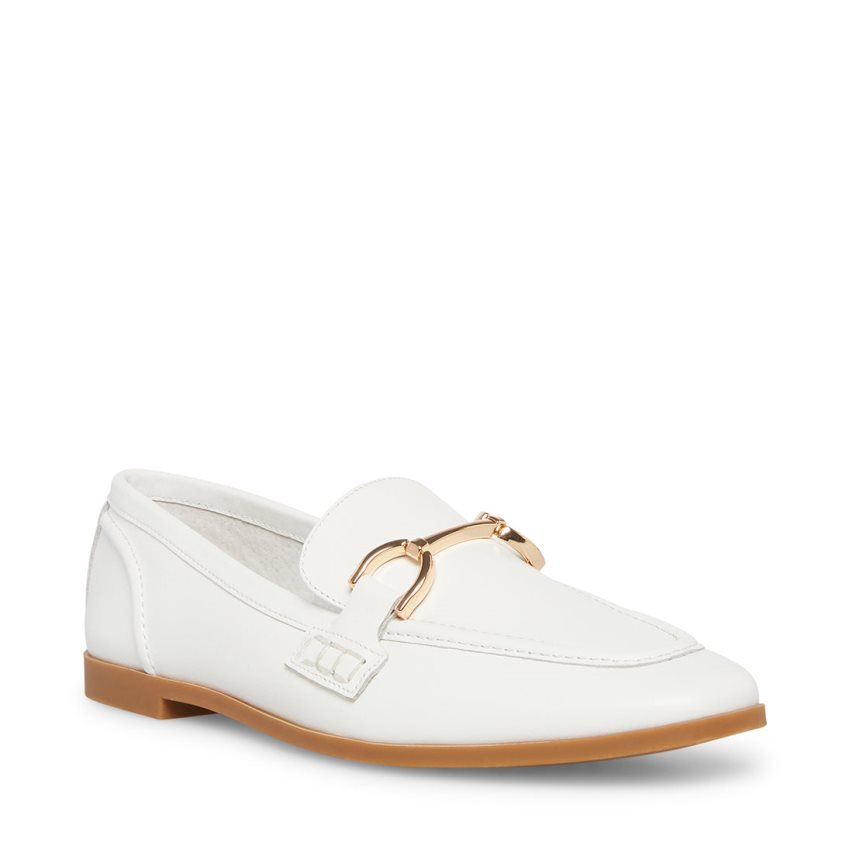 White Steve Madden Carrine Leather Women's Loafers | 12TKDM6481