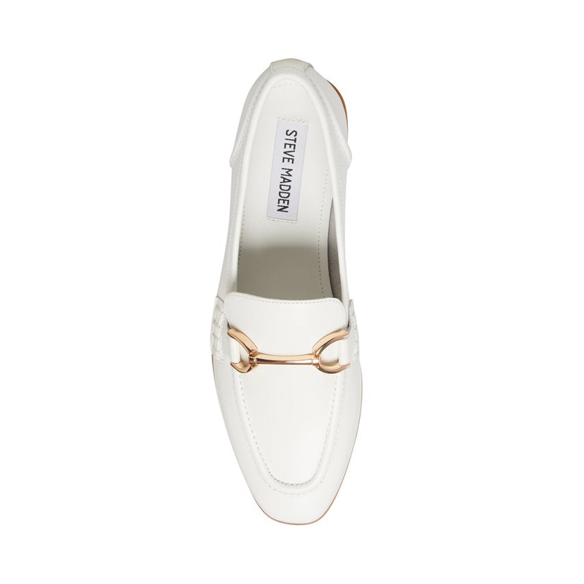 White Steve Madden Carrine Leather Women's Loafers | 12TKDM6481