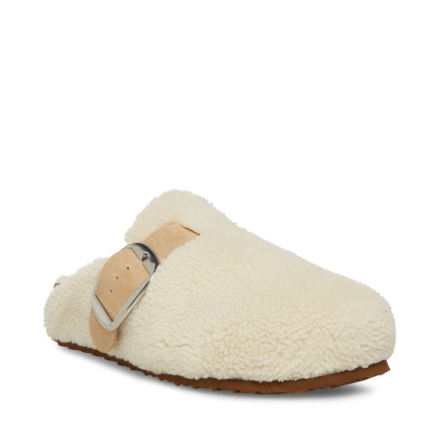 White Steve Madden Cuddle Women's Slides | UBFRH2954