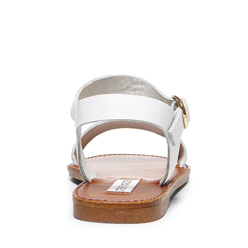 White Steve Madden Donddi Leather Women's Flat Sandals | CDBKX6270