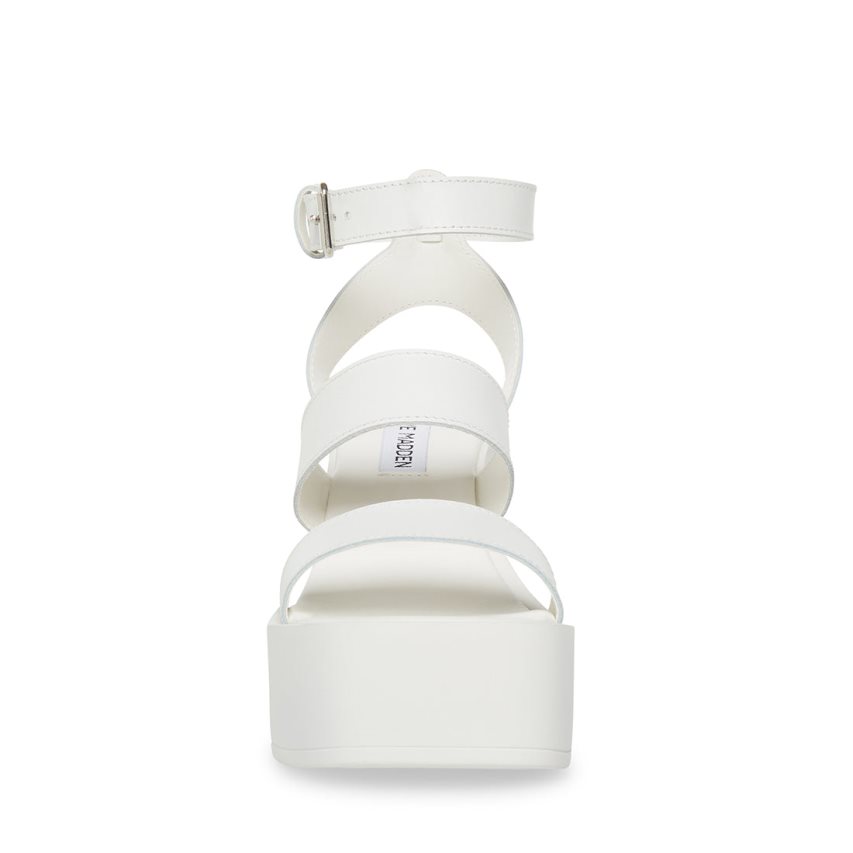 White Steve Madden Dora Leather Women's Heels Sandals | IGPWA7438