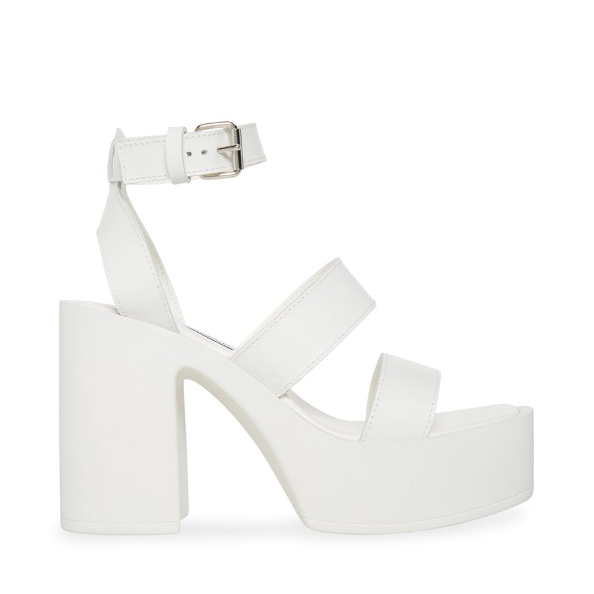 White Steve Madden Dora Leather Women\'s Heels Sandals | IGPWA7438