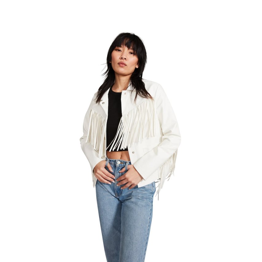 White Steve Madden Fringe Women\'s Jackets | NZOTJ6385