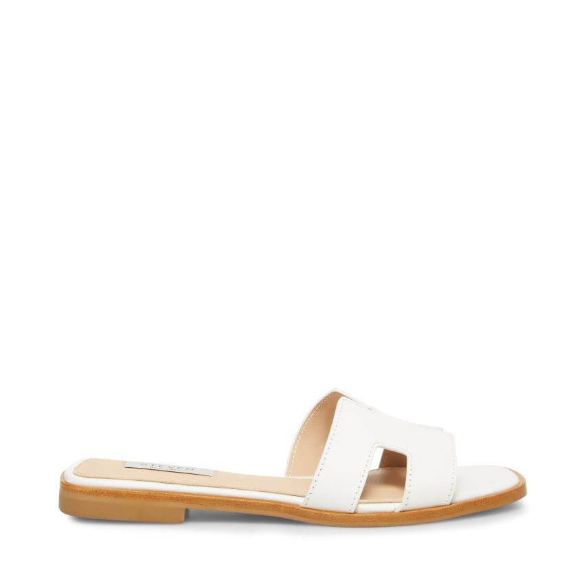 White Steve Madden Hadyn Leather Women's Slides | OFXZV1068