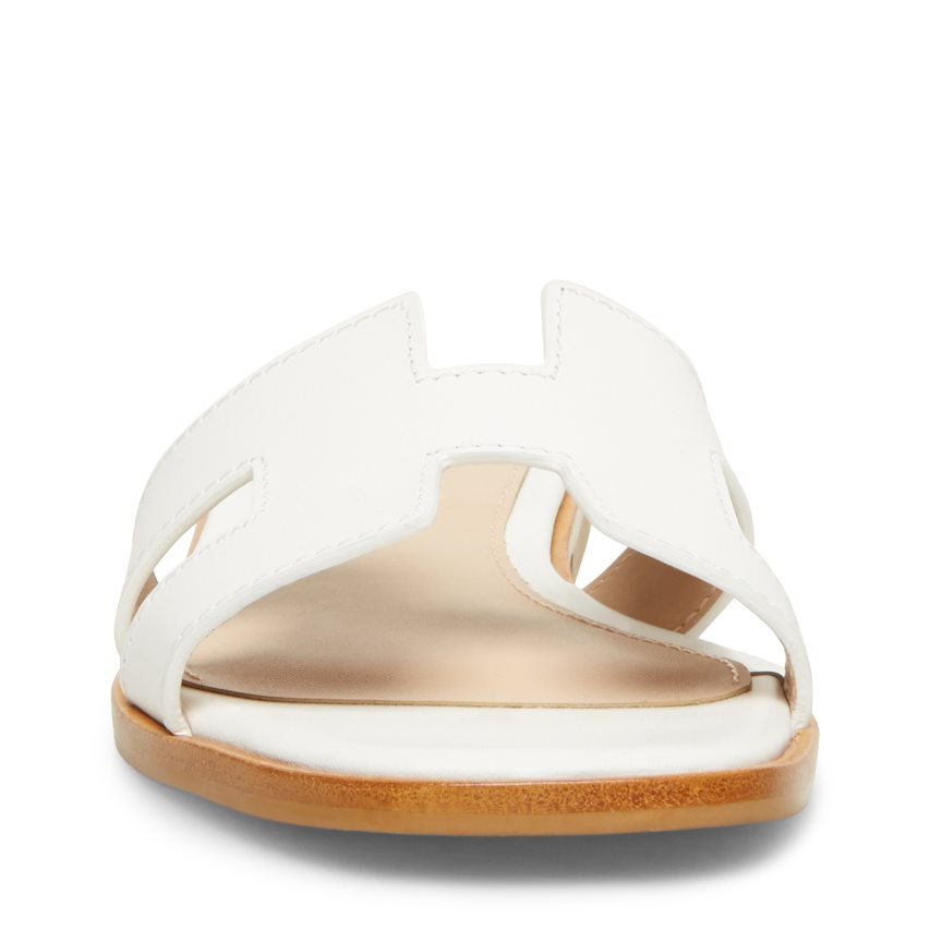 White Steve Madden Hadyn Leather Women's Slides | OFXZV1068