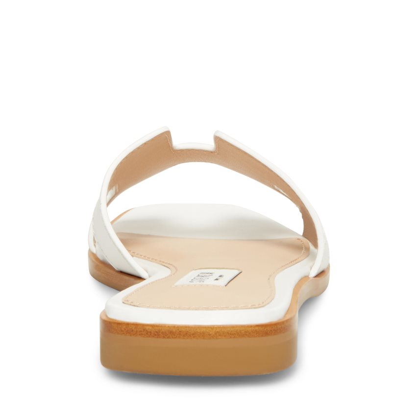 White Steve Madden Hadyn Leather Women's Slides | OFXZV1068